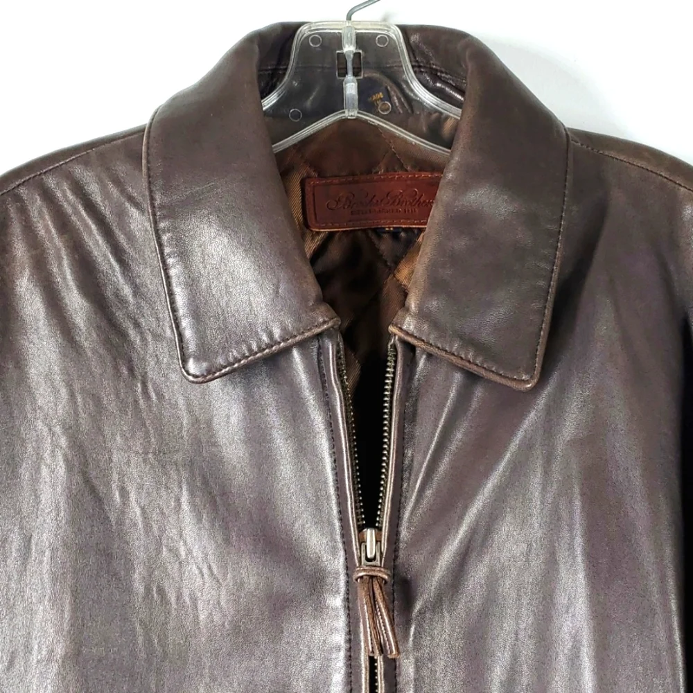 Brooks Brothers Lambskin Leather Bomber Jacket Brown Mens L XL EUC